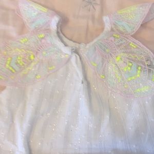 18 month dress:white shimmer with butterfly wings.
